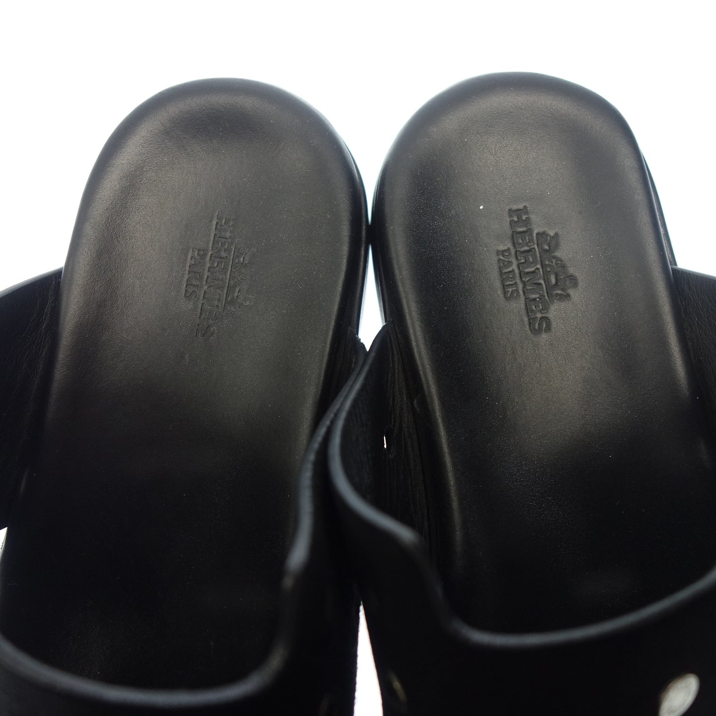 Good Condition◆Hermes Leather Sandals Oye Vauvello Serie Women's Black Size 38 HERMES [AFC52] 