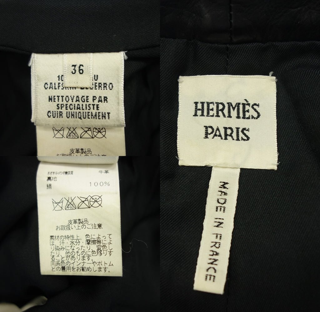 Good Condition◆Hermes Leather Pants Shorts Serie Button Calfskin Women's Black Size 36 HERMES [AFG1] 