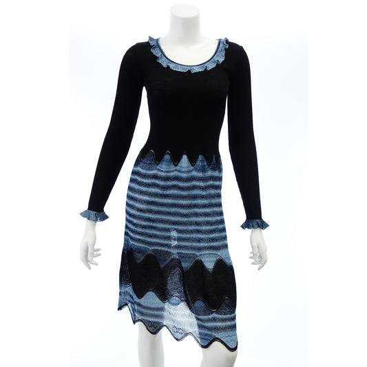 CHANEL Knit Dress Ruffles Here Mark 02A Women's Black/Blue 36 CHANEL [AFB10] [Used] 