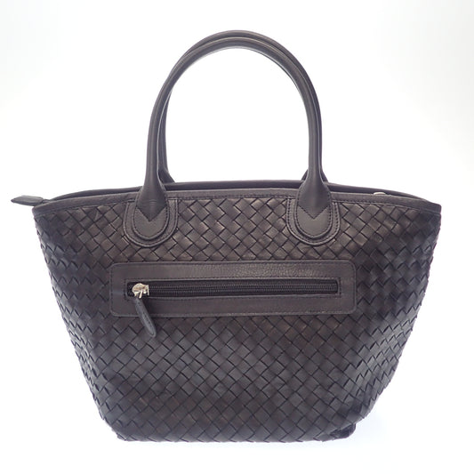 Very good condition◆No brand leather woven handbag black [AFE5] 