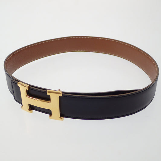 Good Condition◆Hermes Leather Belt Constance H Buckle Gold Hardware □A Engraved Black x Gold HERMES [AFI3] 