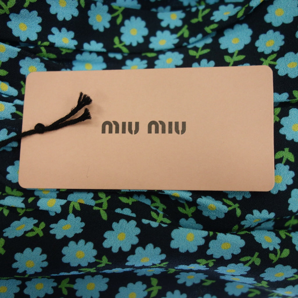 未使用 ◆ Miu Miu 花卉图案花朵褶边半身裙 女式 黑色 36 miu miu [AFB20] 