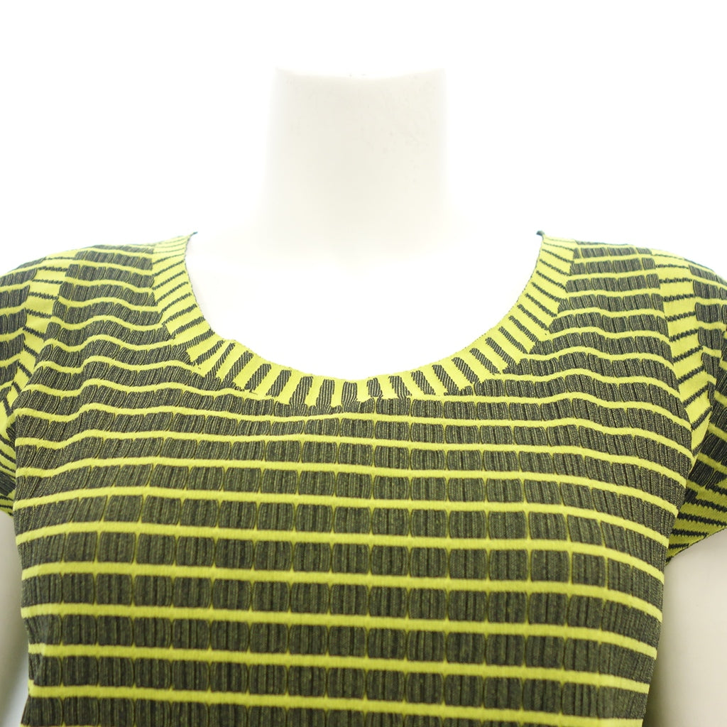 Very good condition ◆ Pleats Please A.POC INSIDE Short Sleeve Tops Cut and Sewn Women's Black &amp; Yellow Size 3 PP64LT934 PLEATS PLEASE [AFB25] 