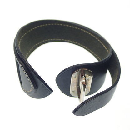 Hermes leather bracelet silver hardware □M engraved XS black HERMES [AFI15] [Used] 