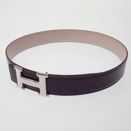 Good condition◆Hermes leather belt Constance H buckle silver hardware □F engraving HERMES [AFI2] 