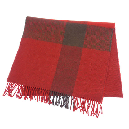 Very good condition◆Hermes muffler fringe wool check pattern red HERMES [AFI23] 