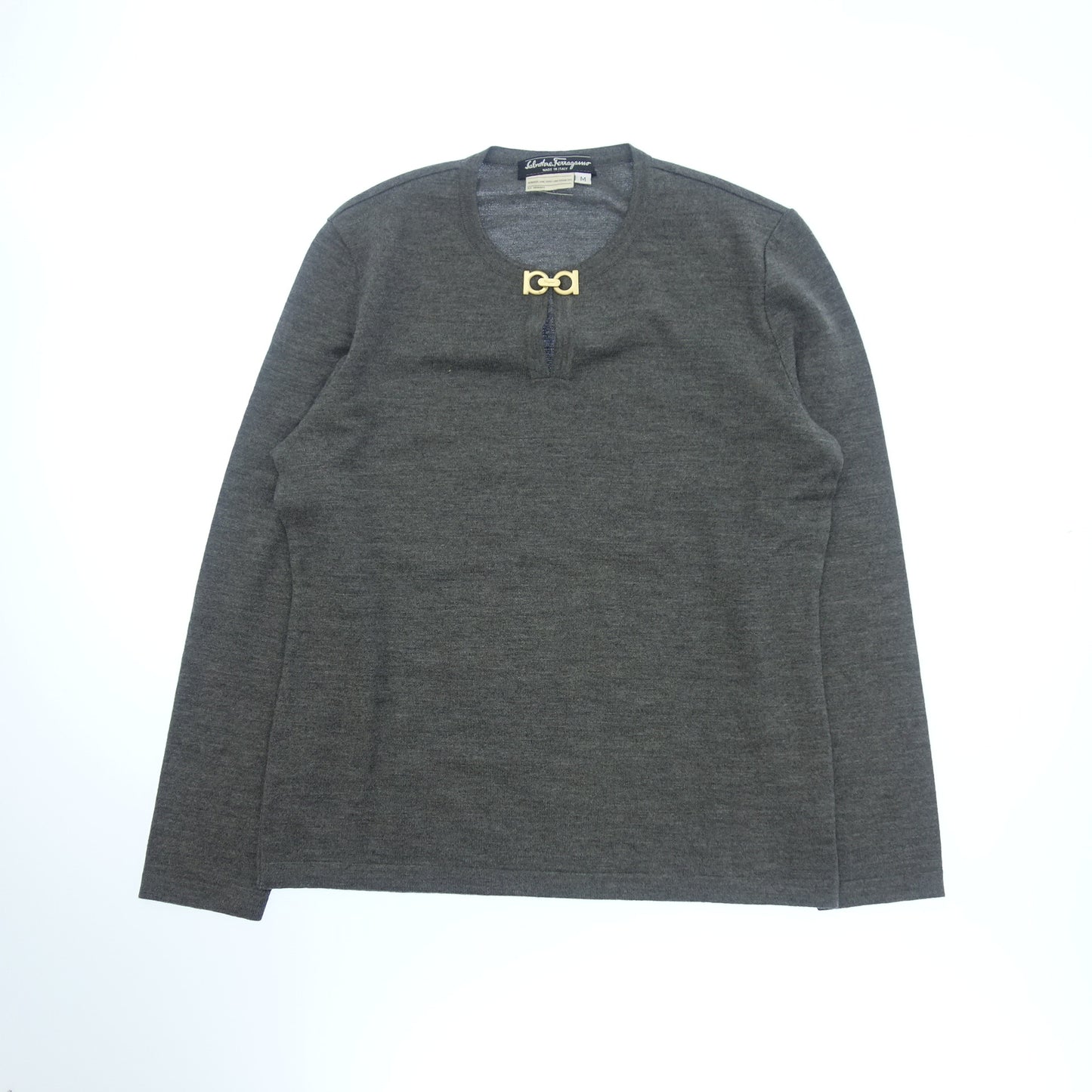 Salvatore Ferragamo Knit Sweater Gancini Gold Hardware Women's M Gray Salvatore Ferragamo [AFB16] [Used] 