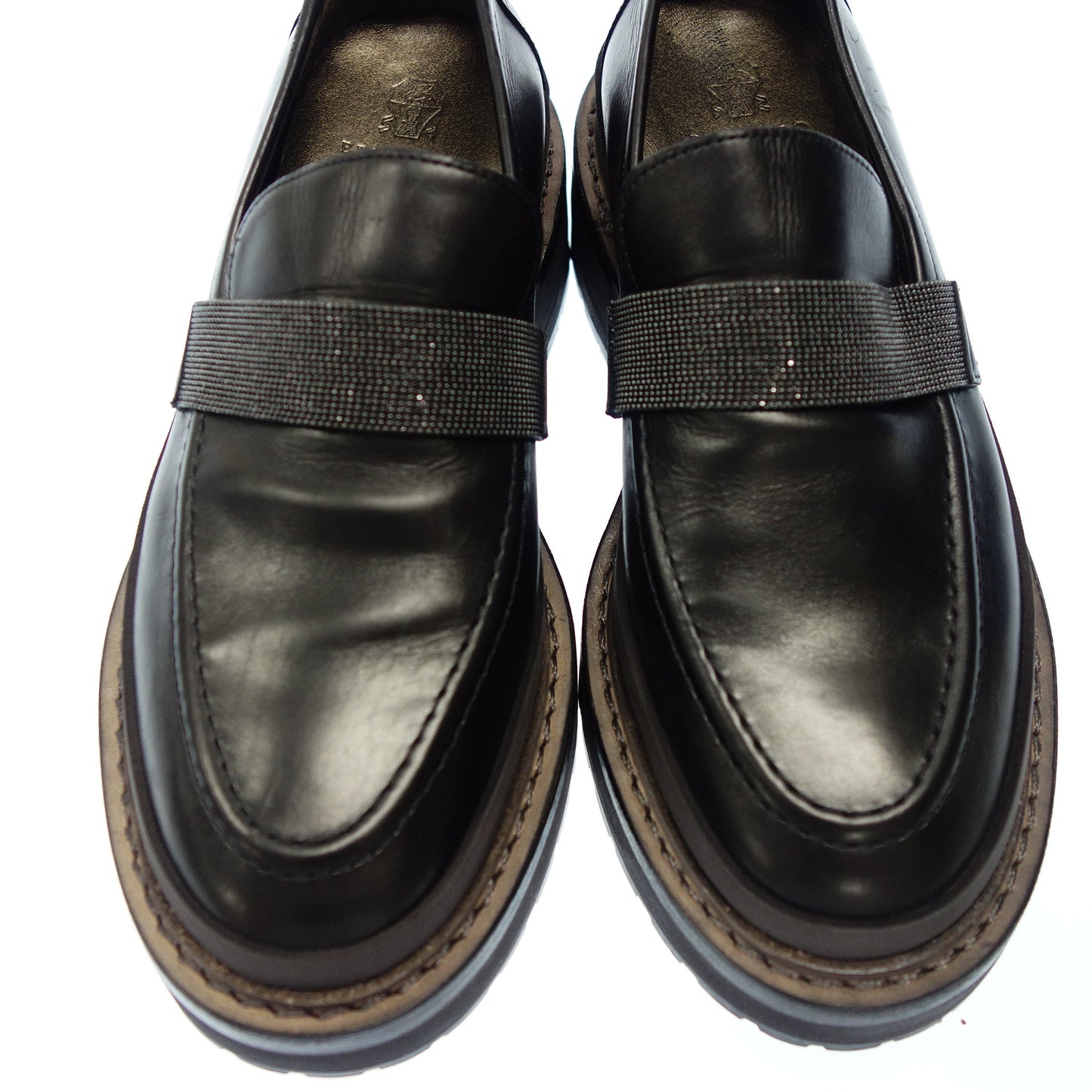 Good Condition◆Brunello Cucinelli Leather Loafers Bijou Women's 36 Black BRUNELLO CUCINELLI [AFC5] 