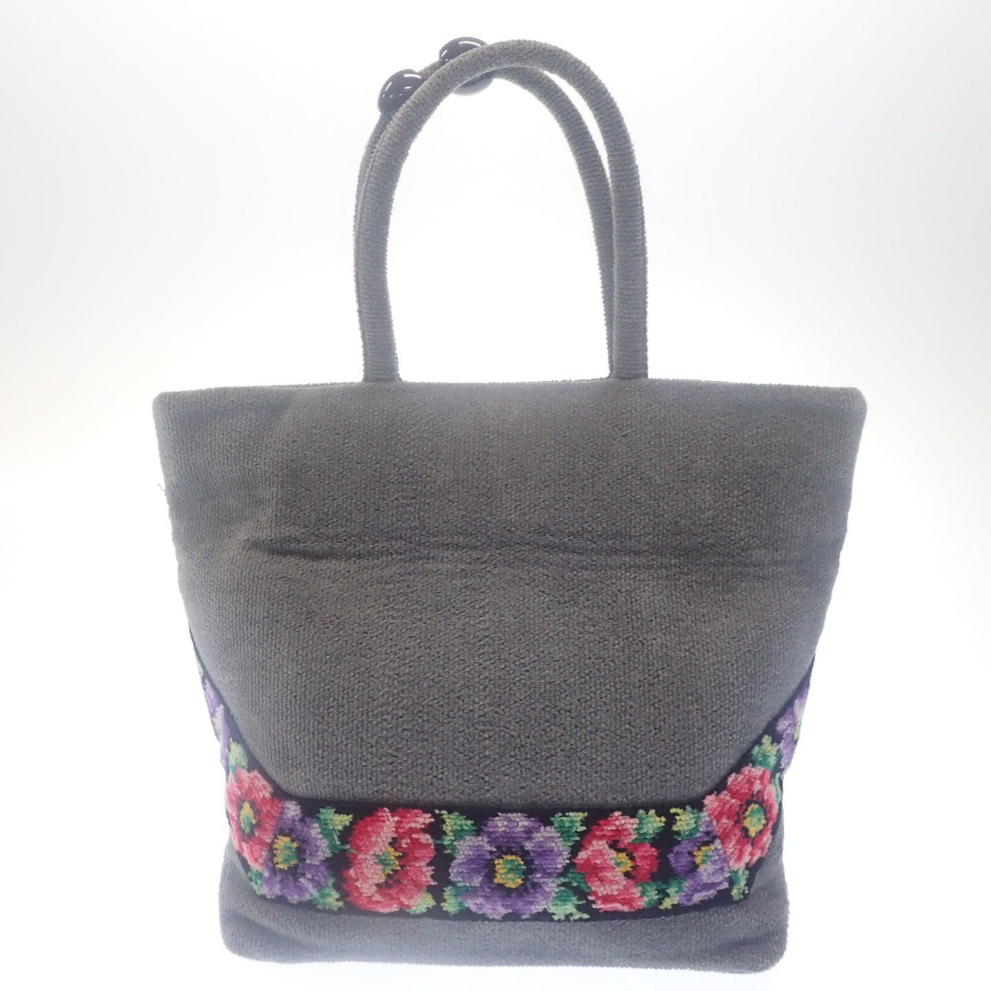 FEILER Handbag Floral Pattern Pile Fabric Gray Black FEILER 2 Piece Set 