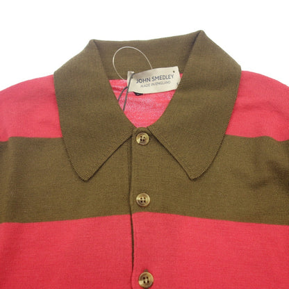 Very good condition ◆ JOHN SMEDLEY Polo Shirt Border Merino Wool Long Sleeve Men's Pink Khaki Size S JOHN SMEDLEY [AFB24] 