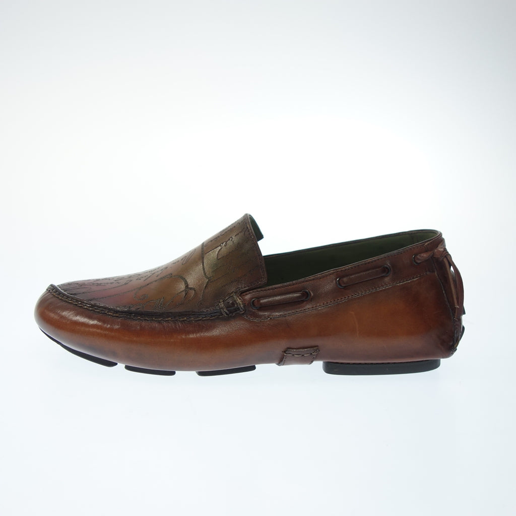 Like new◆Berluti Driving Shoes Indio 2 Calligraphy Leather Men's 7.5 Brown Berluti indio2 [AFD5] 