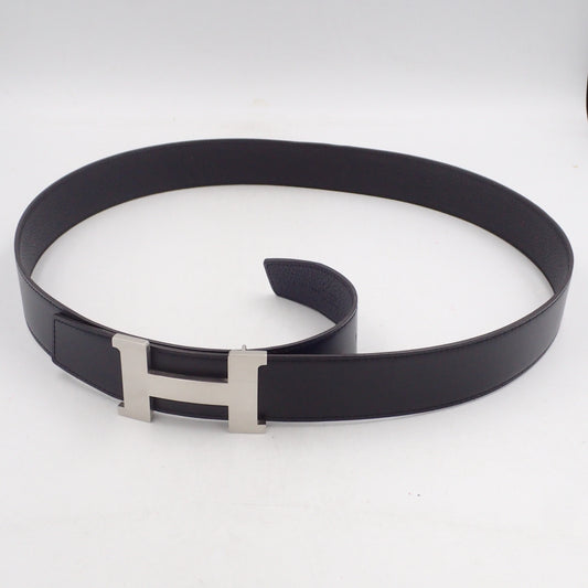 Good Condition◆Hermes Leather Belt H Belt Constance Silver Hardware Black D Engraved [AFI4] 