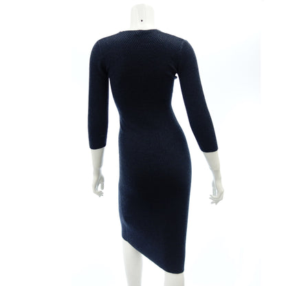 Hermes Dress Knit V-neck Navy Size XS Women's Navy HERMES [AFB37] [Used] 