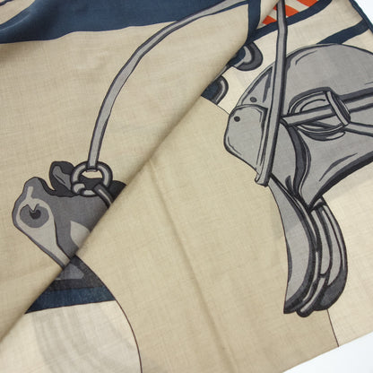 Very beautiful item◆Hermes Scarf Rectangle Carriage Cheval a la Couverture Beige Cashmere x Silk HERMES [AFI8] 