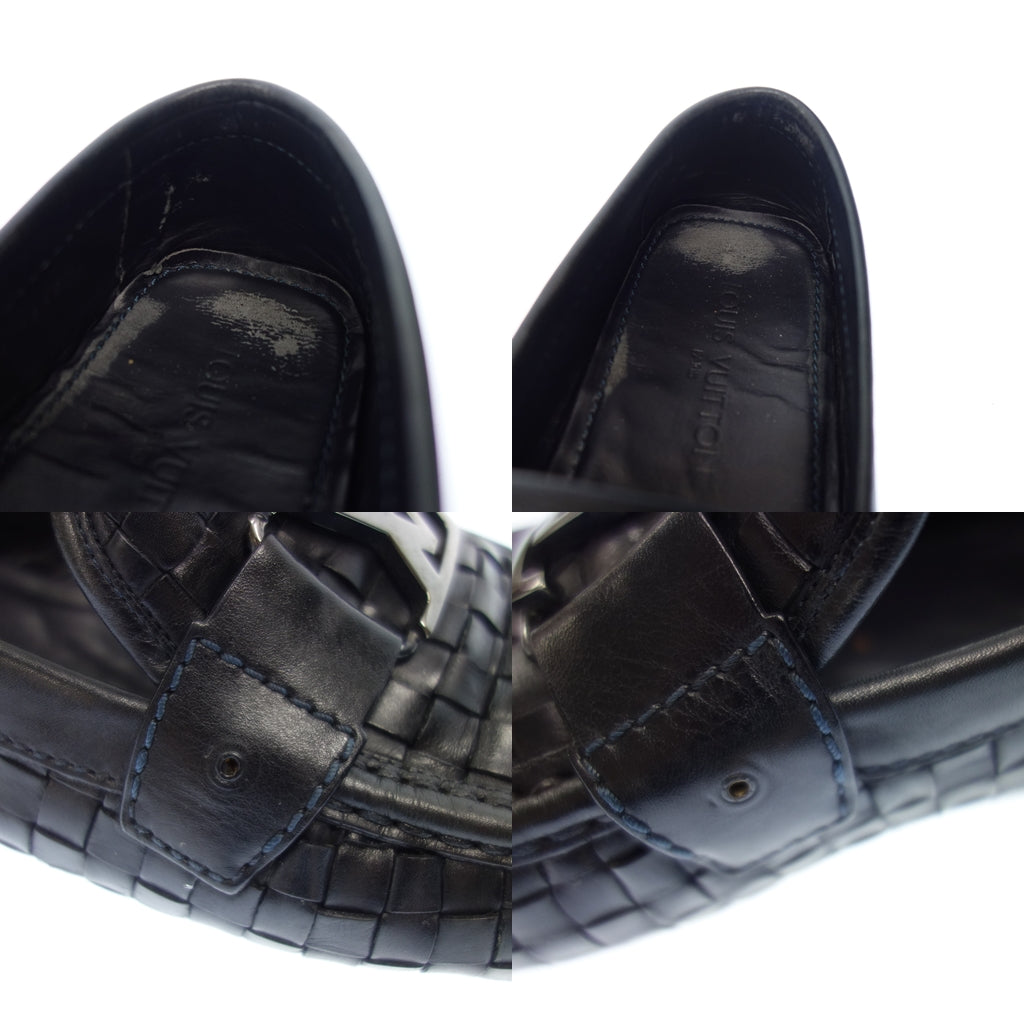 Used ◆Louis Vuitton leather loafers LV metal fittings silver metal fittings FA1112 men's 10.5 black LOUIS VUITTON [AFC54] 