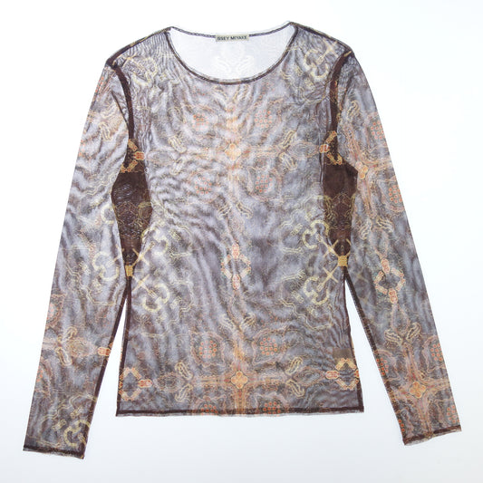 Good condition ◆ ISSEY MIYAKE Long sleeve cut and sew all over pattern IM23JK017 Ladies Brown Size 3 ISSEY MIYAKE [AFB16] 