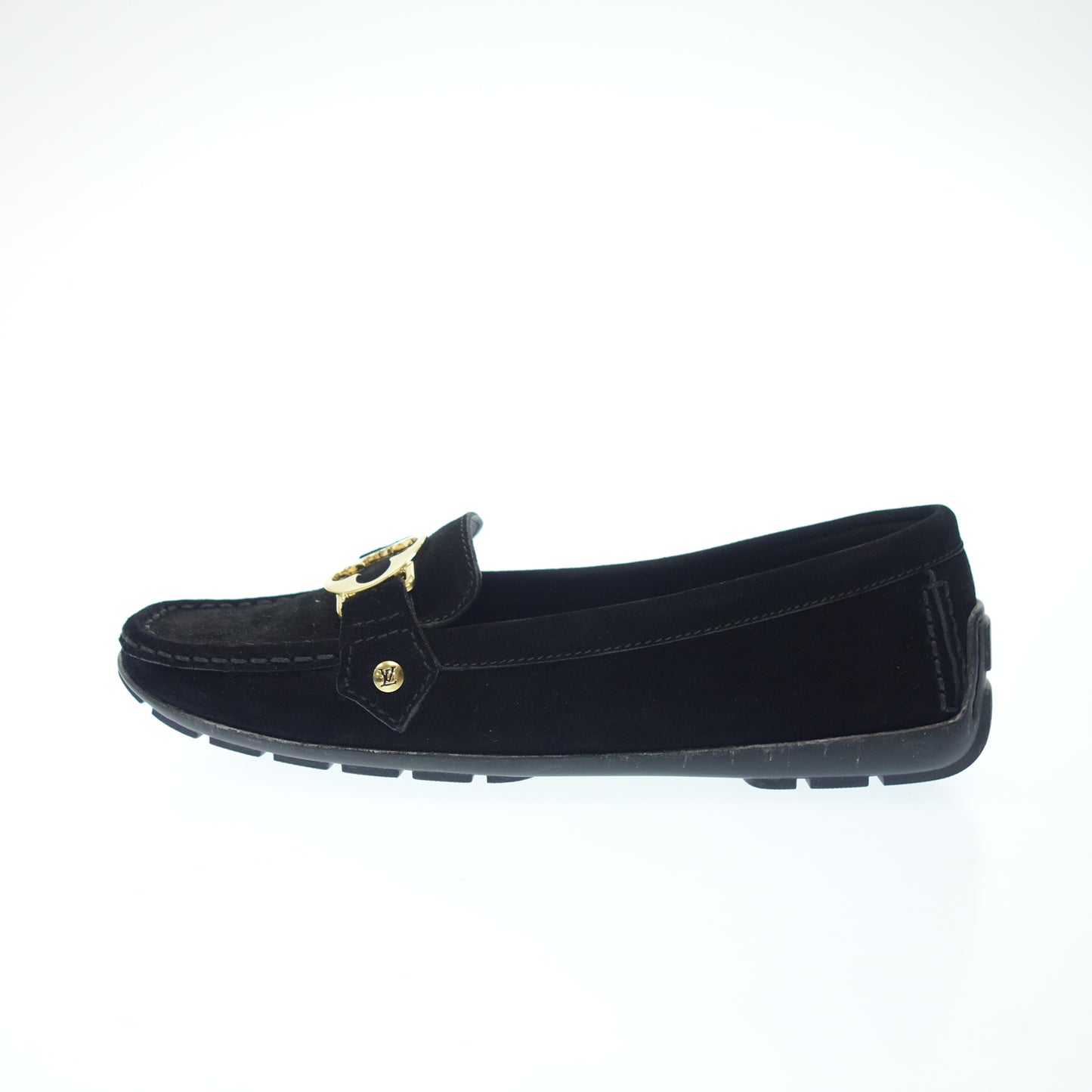 Good Condition◆Louis Vuitton Leather Loafers Driving Shoes Gold Hardware Ladies 39 Black LOUIS VUITTION [AFD5] 