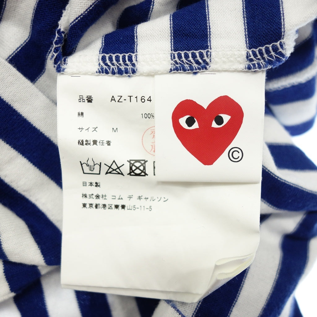 Good Condition◆PLAY COMME des GARCONS Long Sleeve Cut and Sew Heart Patch Border Men's Blue Size L PLAY COMME des GARCONS [AFB7] 