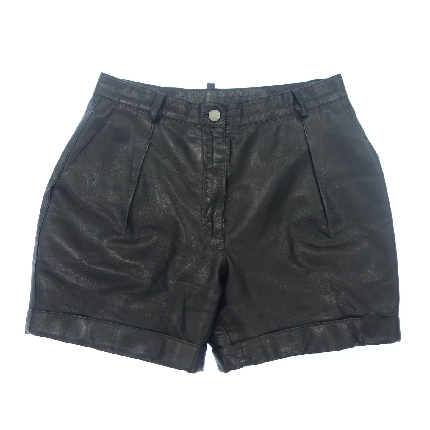 Good Condition◆Hermes Leather Pants Shorts Serie Button Calfskin Women's Black Size 36 HERMES [AFG1] 