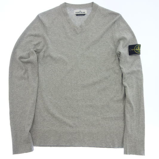 中古◆ストーンアイランド ニットセーター Vネック 肩ロゴ サイズS メンズ グレー STONE ISLAND【AFB30】