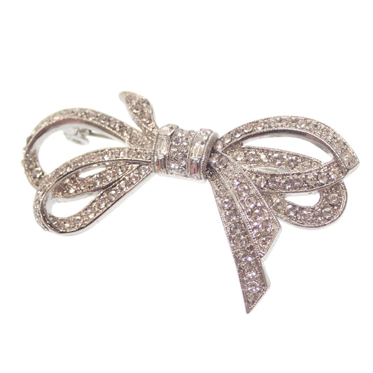 Good condition ◆ Foxy brooch rhinestone ribbon silver FOXEY [AFI16] 