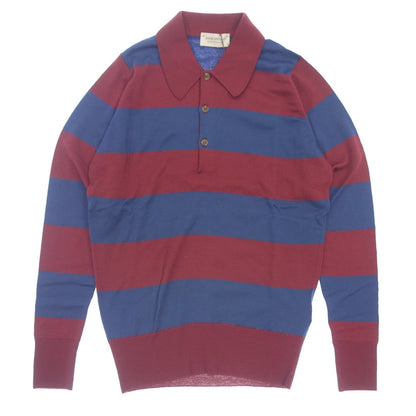 Very good condition ◆ John Smedley Polo Shirt Border Merino Wool Long Sleeve Red Blue Men's Size S JOHN SMEDLEY [AFB24] 