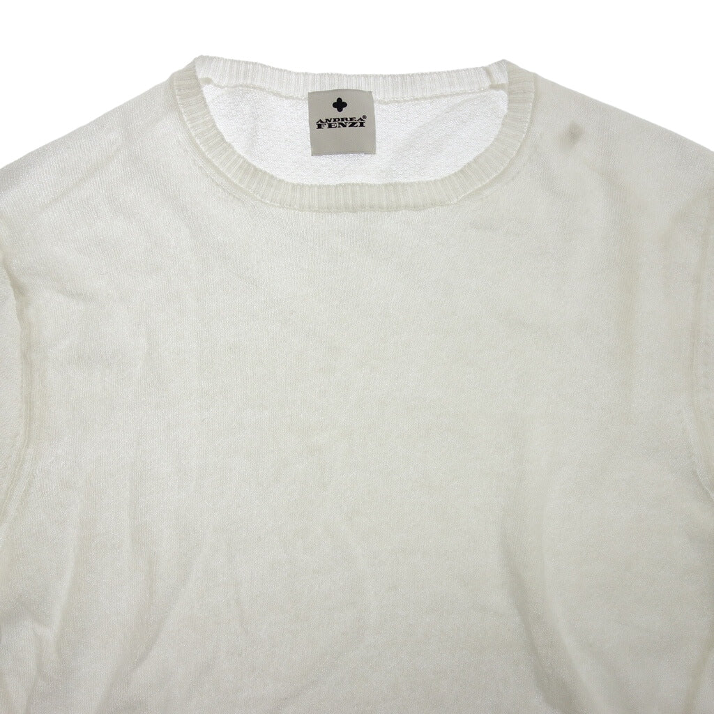 Used ◆Andrea Fenzi short sleeve knit see-through linen men's white size 46 ANDREA FENZI [AFB33] 