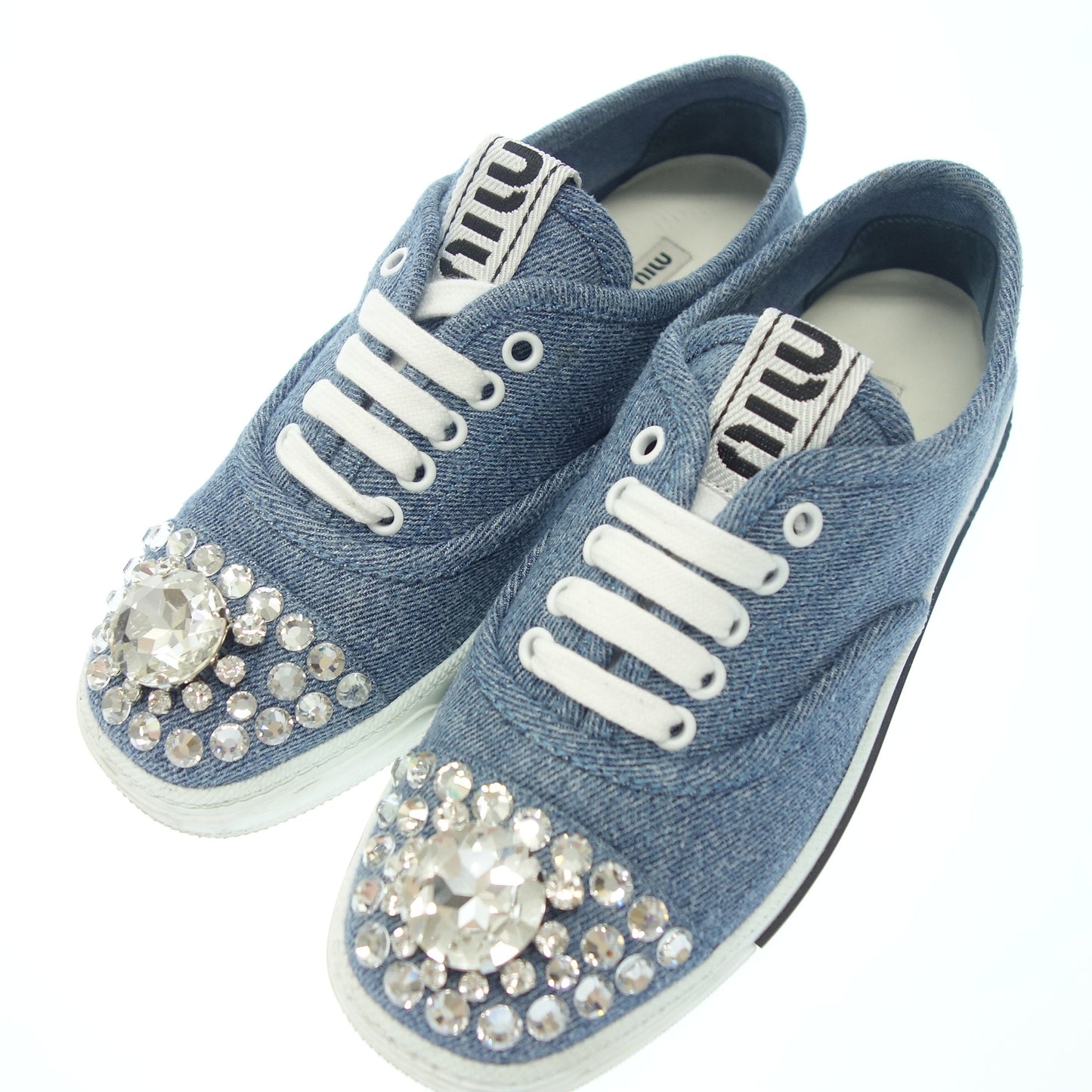 Good condition ◆ Miu Miu lace up sneakers denim bijou ladies 36.5 blue MIUMIU [AFC17] 