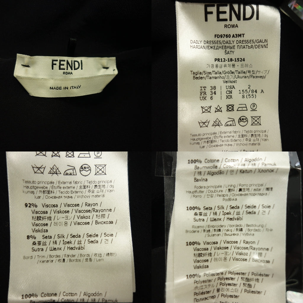 二手 ◆Fendi 连衣裙 天鹅绒人造丝 x 丝绸 FD9760 黑色 38 码 女式 FENDI [AFB22] 