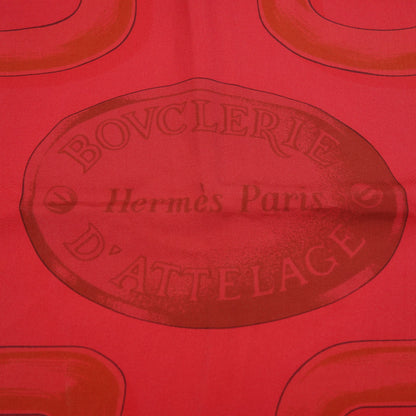 Good condition◆Hermes Carre Jean 140 Silk Large Stole Attrage Buckle BOUCLERIE D'ATTELAGE Red HERMES [AFI22] 