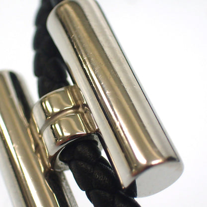 Good condition◆Hermes leather bracelet H metal fittings black x silver HERMES [AFI8] 