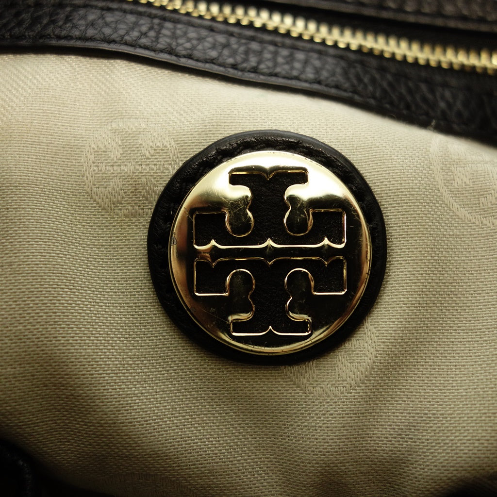 中古◆トリーバーチ ハンド トートバッグ チェーンデザイン レザー ブラック TORYBURCH【AFE12】