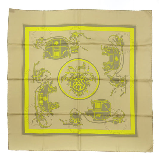 Hermes Scarf Carre90 Carriage Silk Beige x Yellow HERMES [AFI20] [Used] 