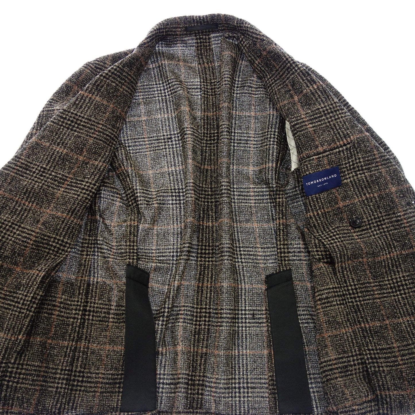 Good Condition◆Tomorrowland Tailored Jacket Wool Check Size 44 Men's Brown Black TOMORROWLAND [AFB12] 