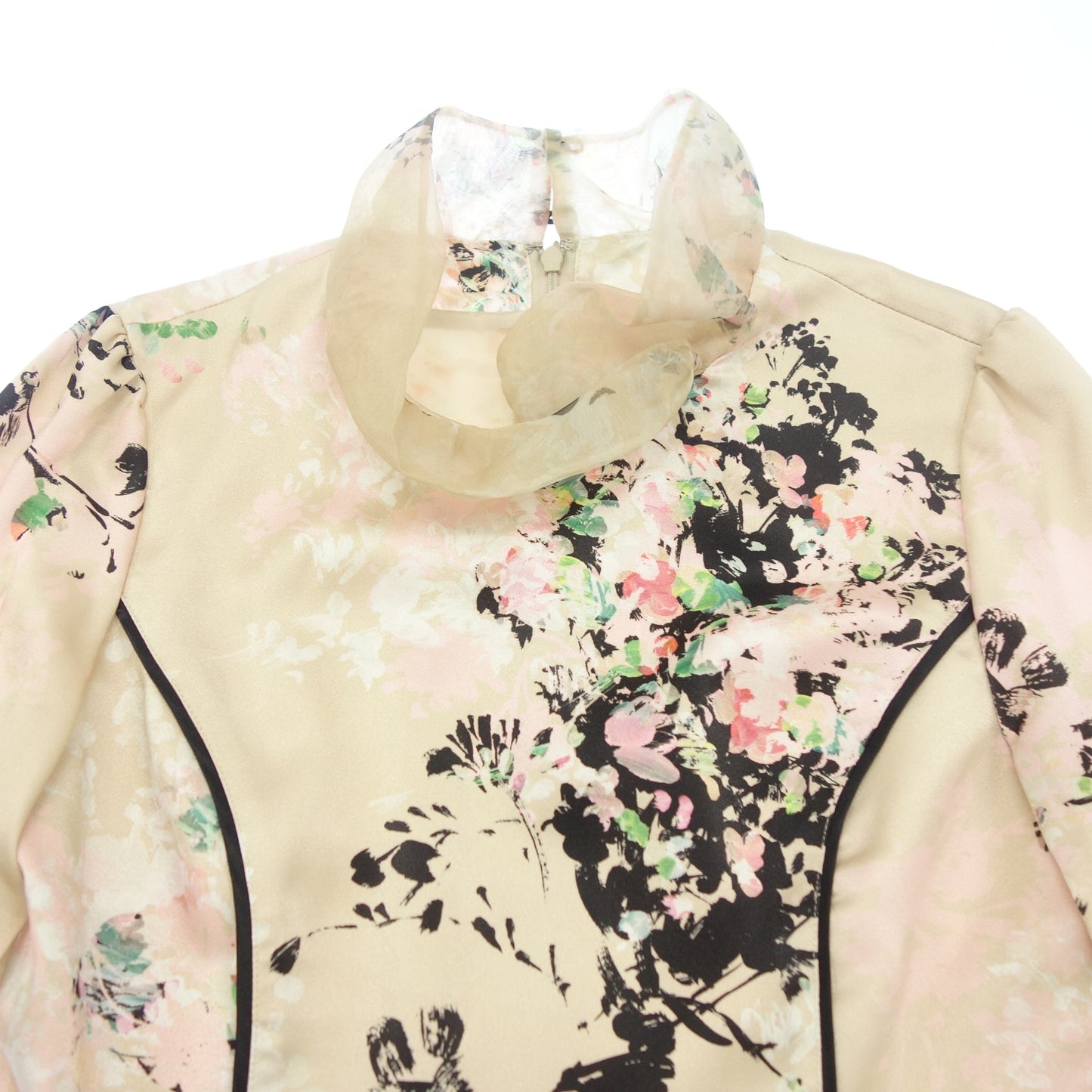 Good condition◆Austin Reed dress 3/4 sleeve floral pattern ladies beige size 38 AUSTIN REED [AFB23] 