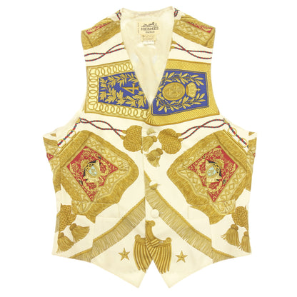 Used ◆Hermes vest silk all over pattern gold series men's size 48 HERMES [AFB51] 