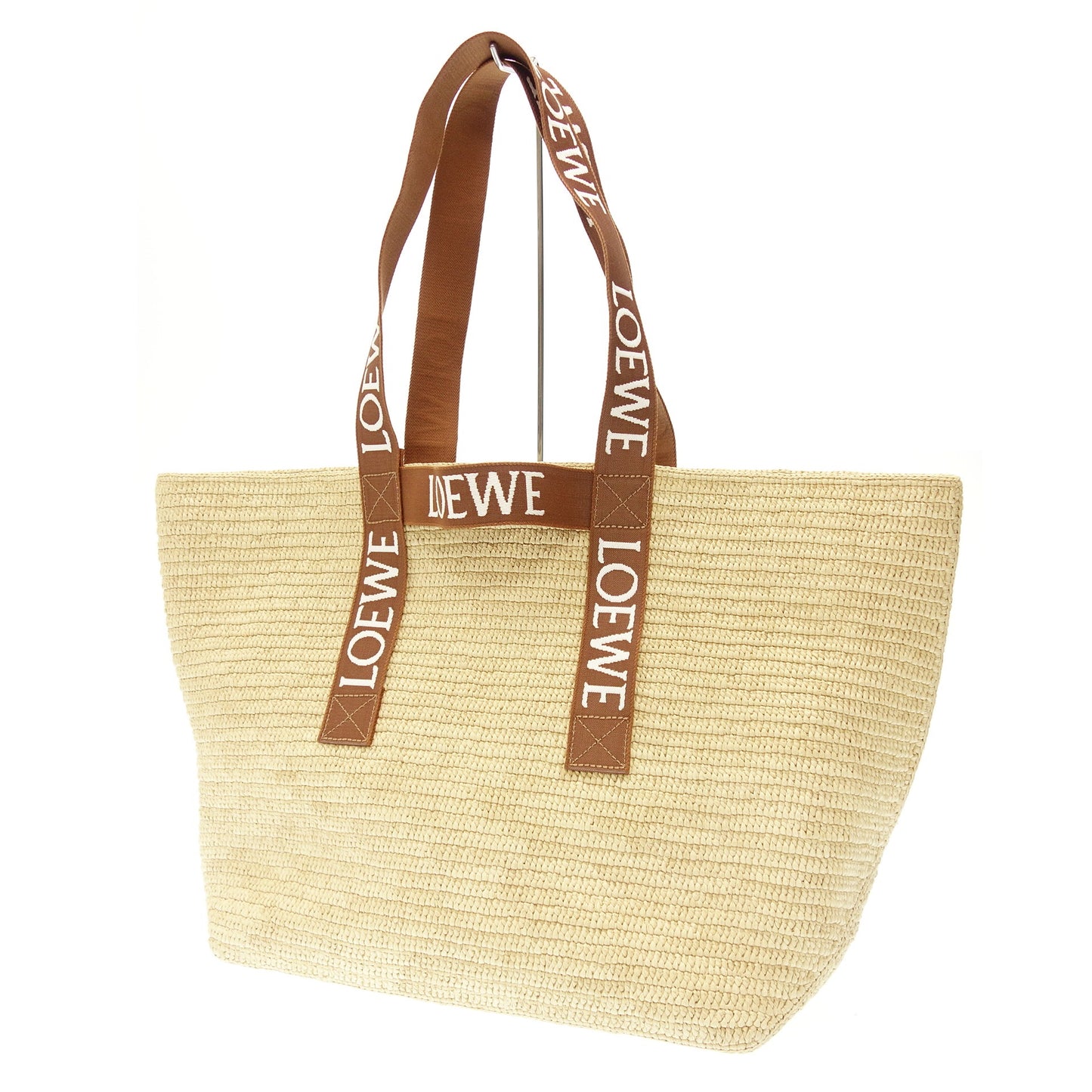 状况良好 ◆LOEWE 手提包折叠购物袋 Raffia Natural x Tan Brown LOEWE [AFE8] 