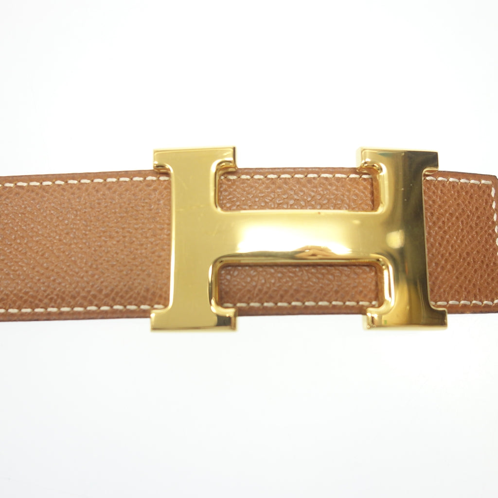 Good Condition◆Hermes Leather Belt H Buckle Mini Constance Gold Hardware Y Engraved Size 65 Brown x Red HERMES [AFI13] 