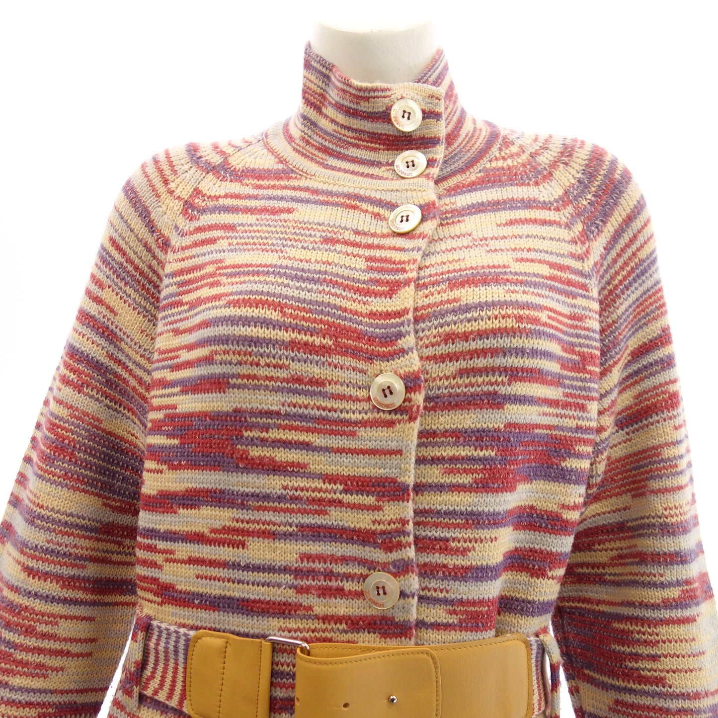 Good condition ◆ Missoni Knit Long Coat Wool Leather Belt Women's 44 Pink MISSONI [AFB41] 