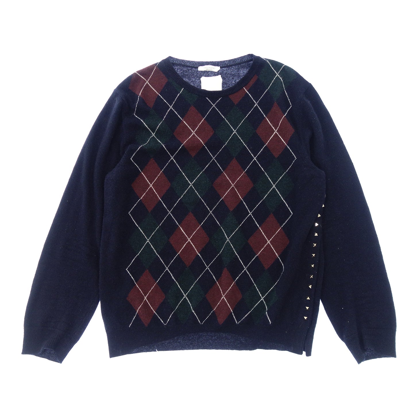Valentino Knit Sweater Argyle Studs Men's Navy XL VALENTINO [AFB6] [Used] 