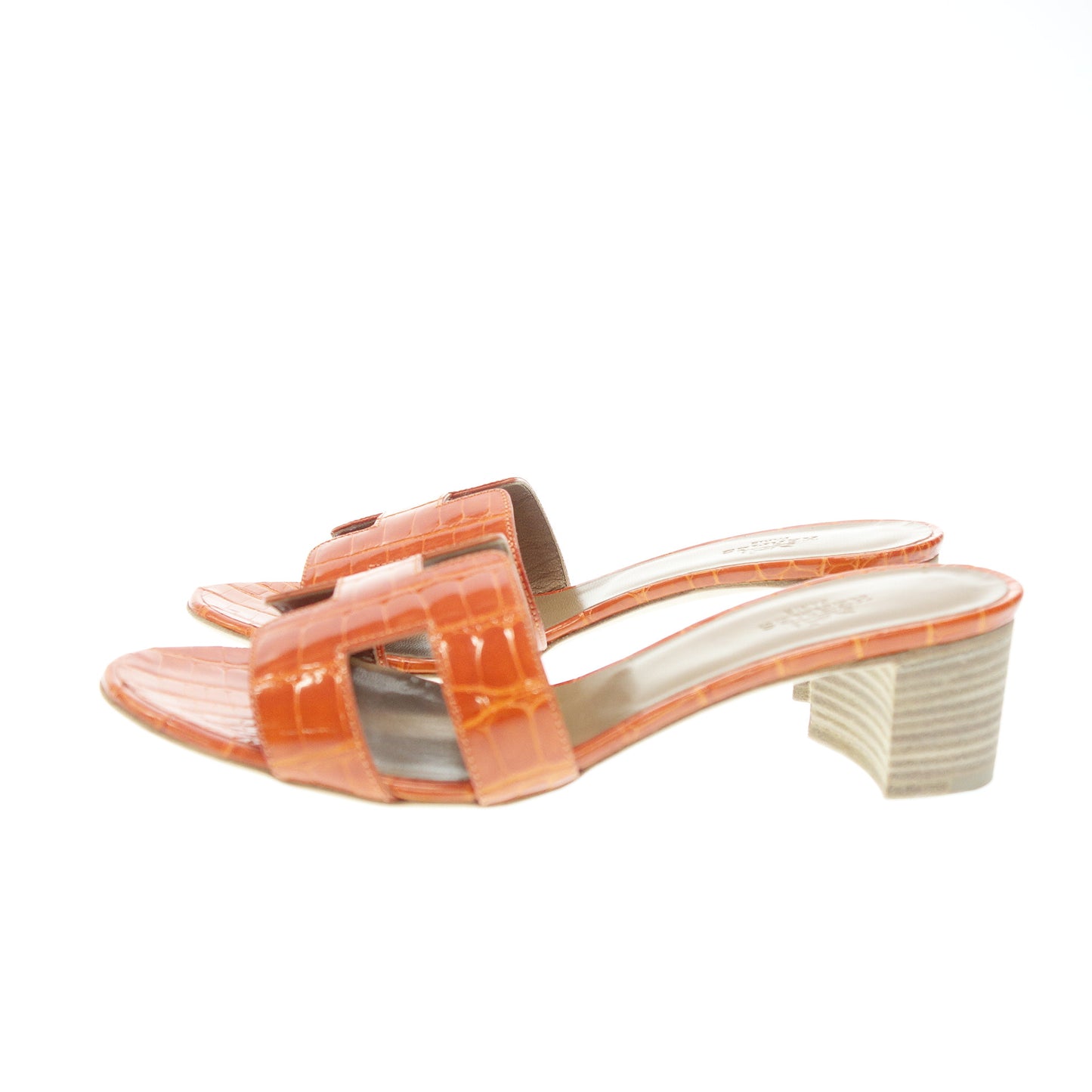 Like new◆Hermes Leather Sandals Oran Croco Women's Orange Size 36.5 HERMES [AFC25] 