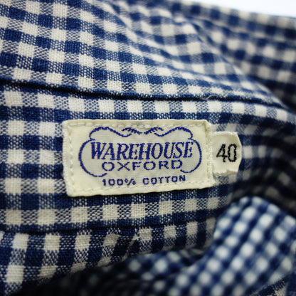 WAREHOUSE Long Sleeve Shirt Oxford Button Down Gingham Check 40 Men's Blue WAREHOUSE [AFB10] [Used] 