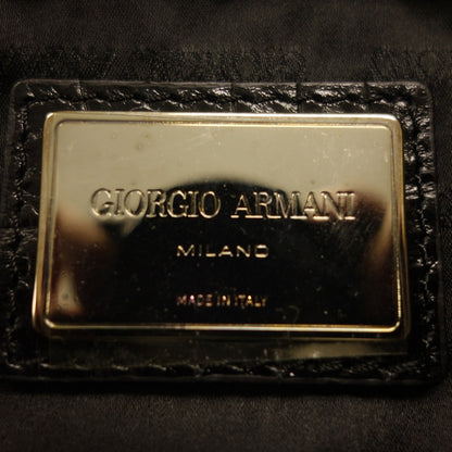 中古◆ジョルジオアルマーニ ボストンバッグ ナイロン×カウレザーコンビ クロコ風型押し ブラック GIORGIO ARMANI【AFE8】