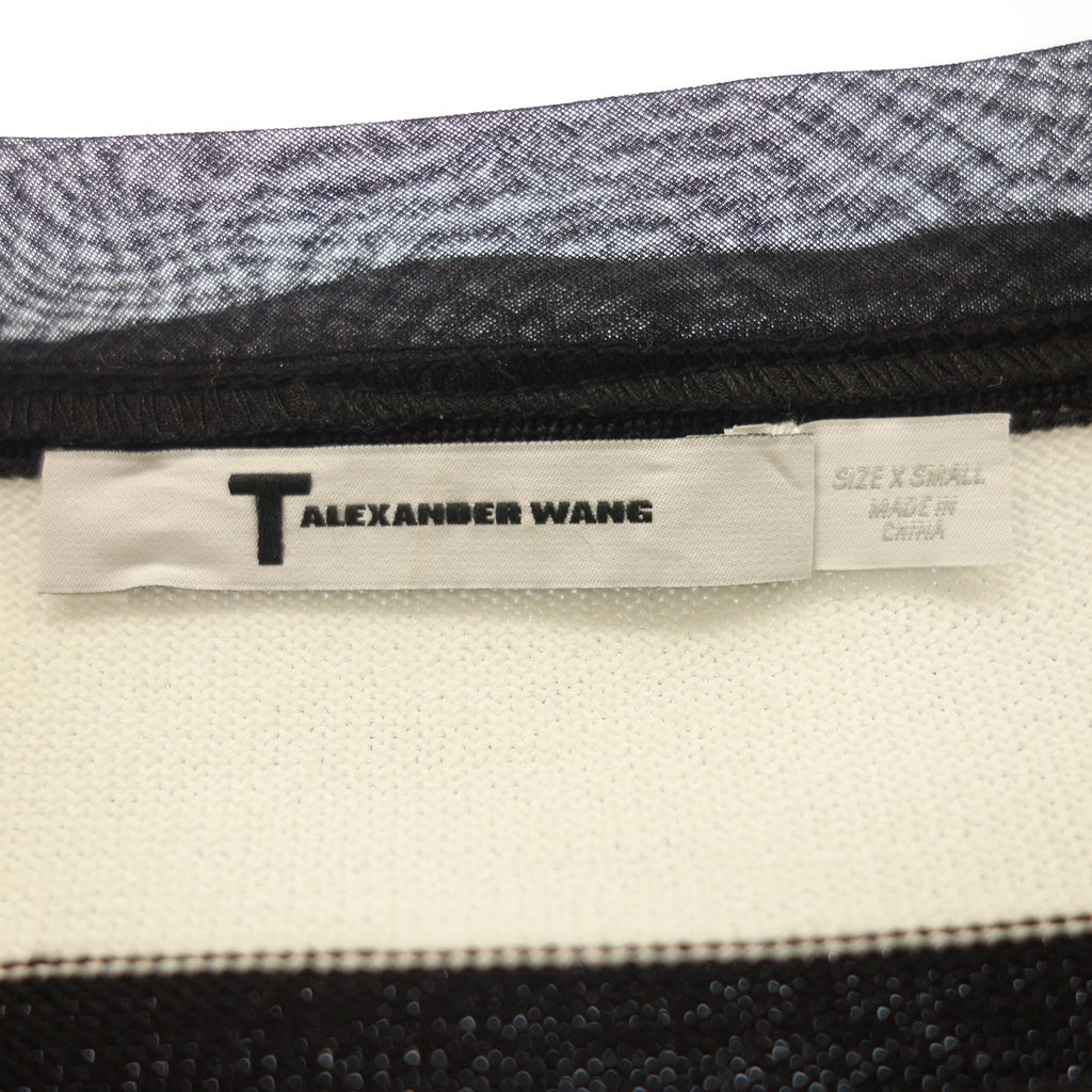 美品◆アレキサンダーワン チュニック 半袖 シースルー ボーダー シルク100％ レディース ブラック サイズXS Alexander wang【AFB19】