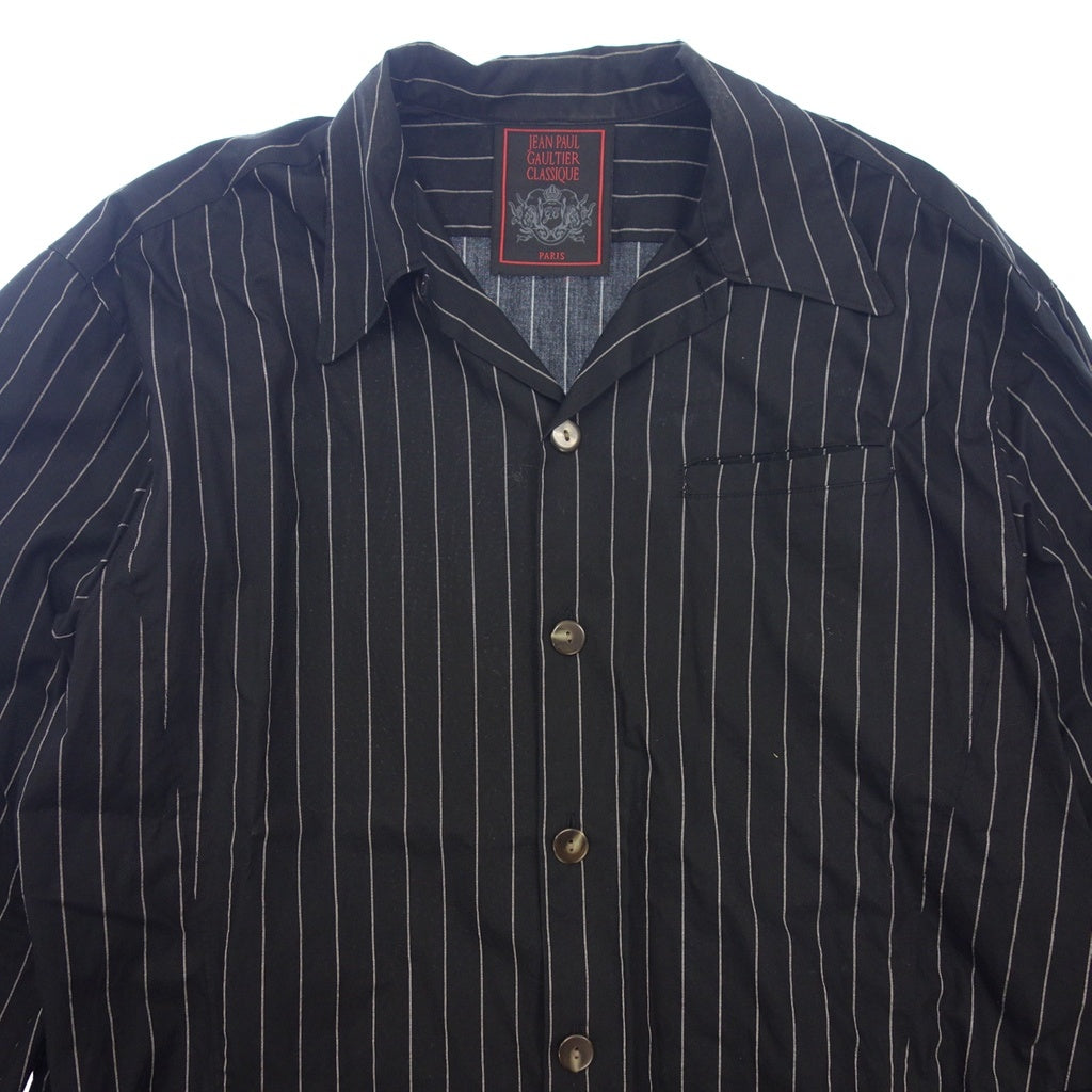 Good Condition◆JEAN PAUL GAULTIER Open Collar Shirt Vintage Striped Men's Black Cotton Size 48 JEAN PAUL GAULTIER [AFB6] 