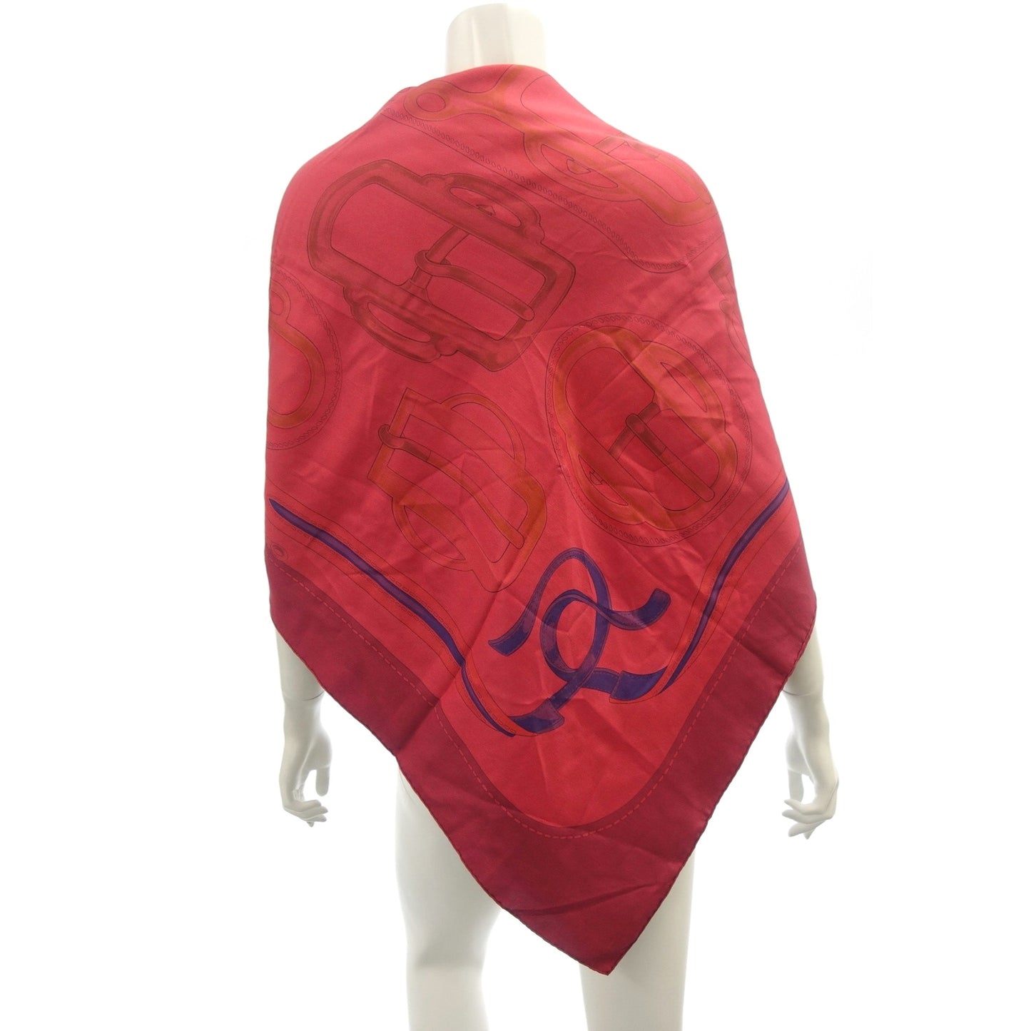 Good condition◆Hermes Carre Jean 140 Silk Large Stole Attrage Buckle BOUCLERIE D'ATTELAGE Red HERMES [AFI22] 