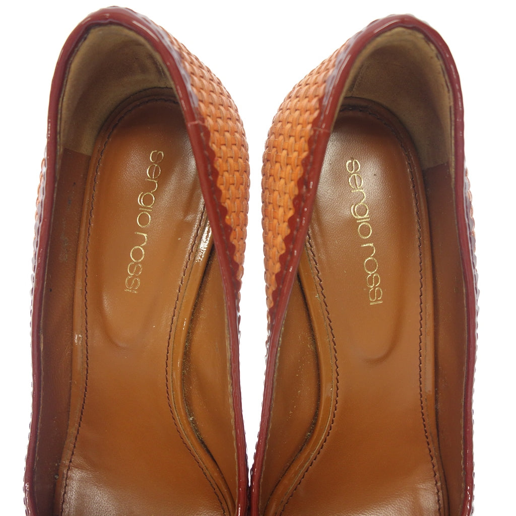 Good condition ◆ Sergio Rossi sandals pumps mesh leather wedge sole ladies size 36 orange sergio rossi [AFD7] 