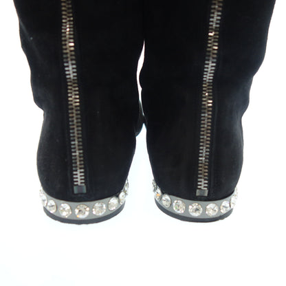 Used ◆ Miu Miu Rhinestone Suede Long Boots Zip Women's Black 37.5 miumiu [AFC48] 