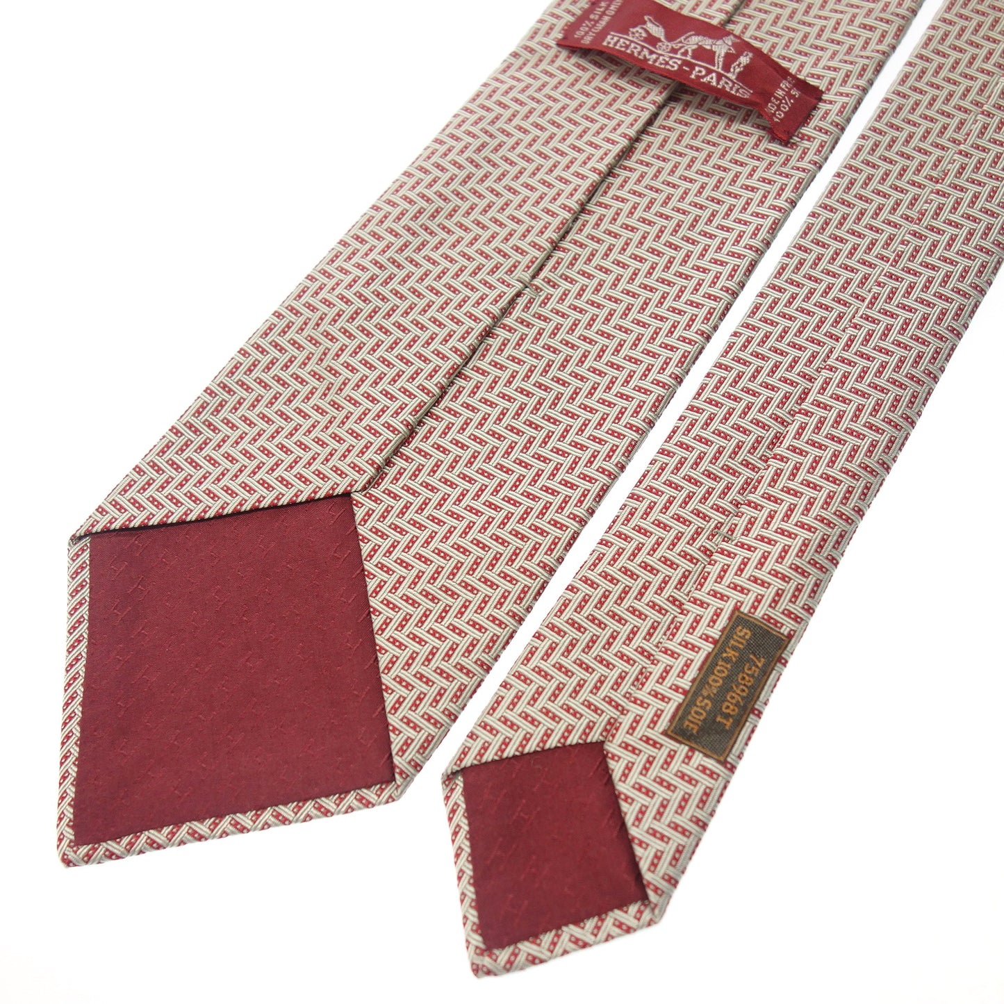 Like new◆Hermes tie silk all over pattern red HERMES [AFI3] 