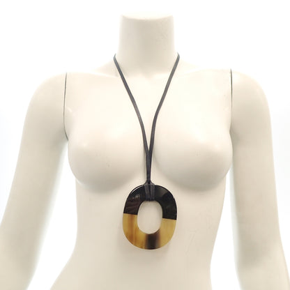 Good Condition◆Hermes Necklace Pendant Issum Buffalo Horn Lacquer Wood Black x Brown HERMES [AFI17] 